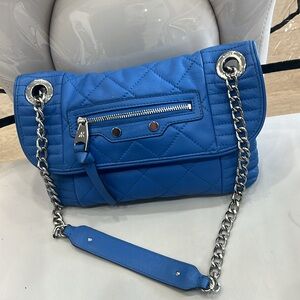 Aimee Kestenberg Blue Leather Quilted Silver Chain Strap Bag